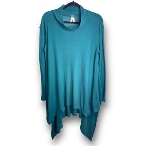 We the Free Free People Size S Teal Mock Cowl Neck Lightweight Waffle Knit Dress